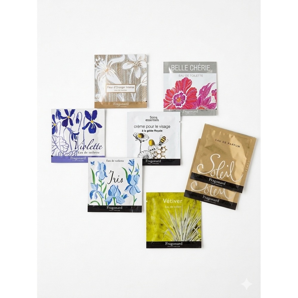 Fragonard Fragrance Skincare Sample Lot 8pc Assorted 2ml Perfume Sachets France